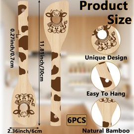 PRESSINART 6Pcs 6 Styles Cow Cooking Utensils Set for Kitchen 2.4 x 11.8 Inch Bamboo Durable Utensils, Cute Kitchen Wooden Spoons for Housewarming Wedding Anniversary Thanksgiving Birthday Gift Use