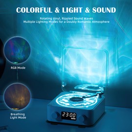 The Waves Vinyl Player, Vinyl Record Player Bluetooth-Plattenspieler mit Lichteffekt von Wasserwellen Retro Turntable Speaker 2024 Neuer Waves Vinyl Bluetooth-Lautsprecher für Party, Ambiente