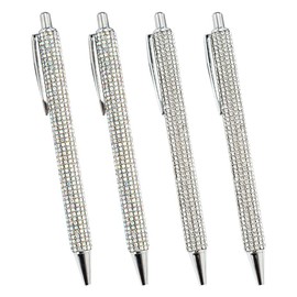 JIHUOO 4 Pcs Rhinestone Metal Ballpoint Pens Bling Ball Point Pens Fancy Writing Pens Wedding Gift Ink Pens Fine Point Black Ink Pens School Office Supplies A