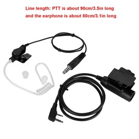 Walkie Talkie Headset with PTT Button, Acoustic Tube Earphones In-Ear Headset for K-Head Radio with Military Level U94 PTT Radio, Air Channel Sound Transmission