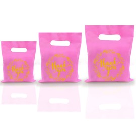 TOSPARTY 100 PCS 3 Sizes Thank you Plastic Merchandise Bags Shopping Bags with Handle Retail Bags Gift Bags for Boutique Die Cut Bags for Small Business Thanksgiving Day bags