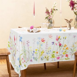 Spring Floral Tablecloth, Fabric Easter Coloring Rectangle Table Cloth For Spring Dining Room Easter Decorations, Waterproof Wrinkle Free Spring Floral Tablecloth Rectangle 60 X 84 Table Cover