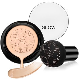 CC Cream Foundation with Mushroom Head Air Cushion CC Cream Foundation Full Coverage for Flawless Makeup, Long-Lasting, Concealer Brighten Skin for All Skin Types - Natural