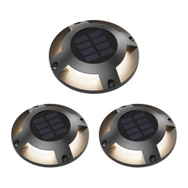 ledscom.de Bunso LED Solar Floor Light for Outdoor Use, IP65, Plastic, Round, 120 mm Diameter, Warm White, Pack of 3