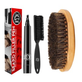 Lapiz Bolígrafo para rellenar huecos de barba y Bigote, Impermeable, Cubre canas. Incluye Cepillo de madera para peinado y control de Barba