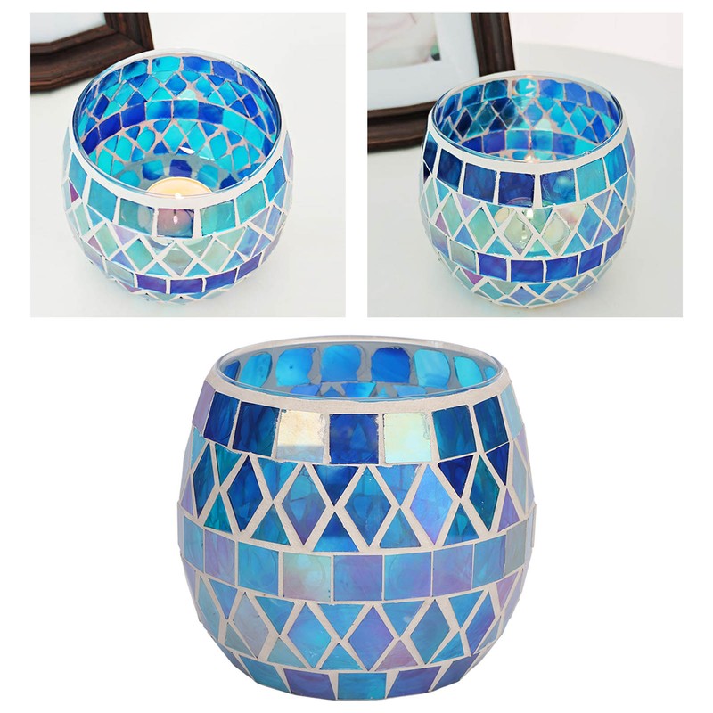 Purple Blue Mosaic Glass Candle Holder Romantic DIY Scented Candle