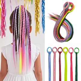 6-Pack 16-Inch Solid Color Braided Hair Extensions for Girls – Elastic Tie-On Synthetic Braids – Cute Ponytail Hairpieces for Kids – Easy to Wear for Daily Styling, Parties & Gifts