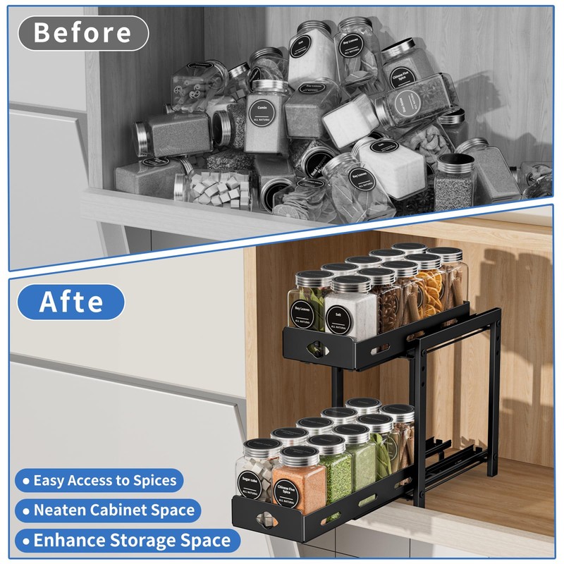 BOIVSHI Pull Out Spice Rack Organizer, 2-Tier Vertical Spice Rack,