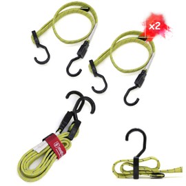 Magma 2 Flat Tension Ropes with Hooks 1 m Reflective Tie Down Straps for Luggage, Tarpaulin, Tent, Boat, Bike, Trailer & Truck, Waterproof & Heavy Duty, Camping, Roof Rack, Trailer & Cargo. Yellow