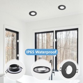 Doughelec Set of 4 Recessed Spotlights GU10 Frame IP65 Aluminium Black Bathroom Mounting Frame Spot Recessed Spotlights Round Flat 68 mm Hole Diameter Including GU10 Socket for LED Waterproof Recessed