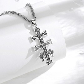 EUDORA Sterling Silver Caravaca Cross Necklace for Women Men, Jesus Cross Crucifix Necklaces Amulet Energy Caravaca Cross Pendant Vintage Religious Christian Jewelry Gifts for Women Men, 22"+2"