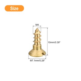 sourcing map Brass Wood Screws, 40Pcs M4 x 10mm Slotted Drive Flat Head Self Tapping Screw Countersunk for Woodworking Furniture