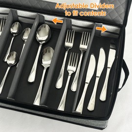 VERONLY Flatware Storage Case, Silverware Storage Box Chest with Dividers, 5 Compartment Cutlery Holder, Light Gray