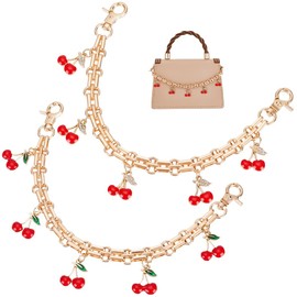 PH PandaHall 2 Styles Decorative Bag Chain, 10.2" Cherry Purse Chain Extender Golden Cherry Keychain Accessories Extension Chains for Handbags Purse Shoulder Tote Bag Jewelry Decorative