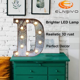 LED Marquee Light Up Letters Industrial Vintage Style Lighted Letters Rust Metal Effect Marquee Letter with Lights Illumination Letter Signs for Christmas Wedding Birthday Party Home Cafe Bar Decor-D