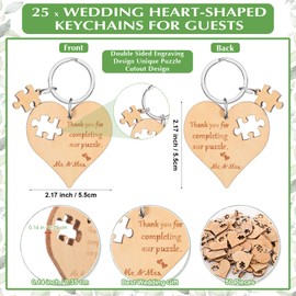 Seeloowy 25 Sets Wedding Souvenir for Guests Includes Wood Heart Puzzle Keychain Cards and Gift Bags Rustic Wedding Favors for Guests