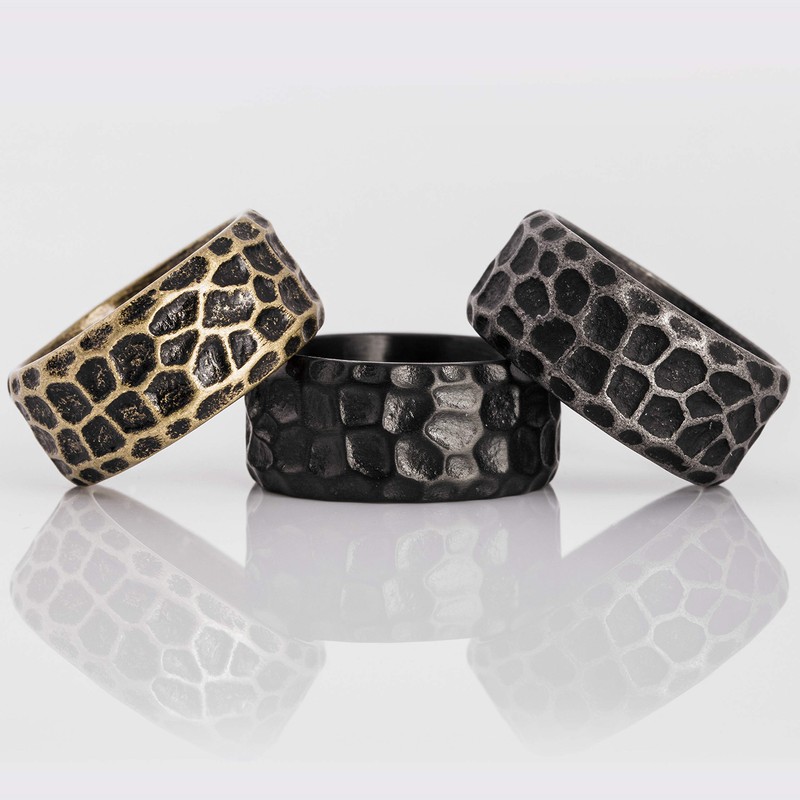 Akitsune Terra Ring | Rock Granite Hammered Ring Men's Stainless