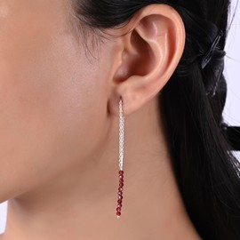 Threader Earrings Genuine Red Garnet Silver Pull-Through Dangle Earrings for Women Trendy Everyday Wear January Birthstone Red Garnet Earring Faith,Eternity & Truth Celebrating Her Strength and Spirit