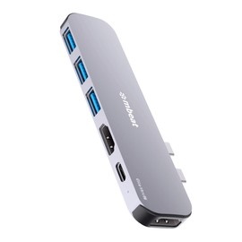 mbeat Elite Mini P8 Space Grey Aluminium USB Type-C Dual 4K HDMI Hub Adapter with 60W USB-C PD Fast Charging, Dual 4K HDMI Video, 3 Port USB 3.0 Hub (Compatible with MacBook Pro 13, 16 inches, Supports Dual Monitor Displays on MacBook Pro, not compatible