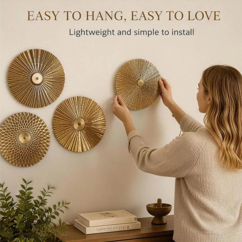 4 Pcs Luxury Gold Round Metal Wall Art, Modern Metal