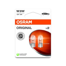 Osram Original Line 12 V Lamps with Glass Crimp Sockets, W3W, Double Blister Pack (2 Bulbs), White