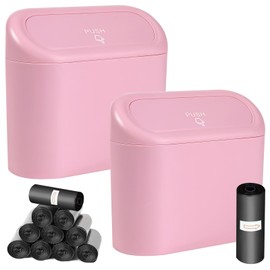 Wontolf 2pcs Car Trash Can Bin with Lid Small Car Garbage Can 150pcs Garbage Bags Mini Car Trash Bin Car Dustbin Accessories for Car Office Home Pink
