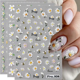 5pcs Embossed Daisy Nail Stickers Micro-carving Flower Nail Stickers Small Daisies Pink Butterfly Flower Nail Decals for Nail Art Supplies Daisy Flowers Nail Art Stickers Floral Stickers for Nails DIY