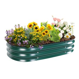BAOYOUNI Metal Planter Box Oval Raised Garden Bed Kit Outdoor Patio DIY Galvanized Grow Boxes Bottomless 7.87'' Tall for Vegetable Herb Flower Fruit - Dark Green, 41.33'' X 23.62'' X 7.87''