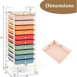 OFFICEJOY OFFICEJOY Storage Cart, Rolling Utility Cart with 10 Drawers, Portable Handles & Lockable Wheels, Mobile Paper Toys Storage Organizer Large Capacity for Home Office School Teacher (Macaron)