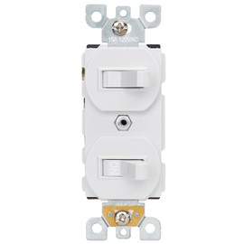 Baomain Double Toggle Light Switch,15 Amp 120V Two Single Pole Residential Grade,On/Off Electrical Wall Switch Self-grounding, Glossy White ETL Listed (Two Single Pole, 2)