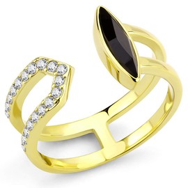 Women's Stainless Steel IP Gold Top Grade Crystal Jet Black Minimal Cuff Ring (9)