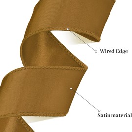 Maclemon 1.5 inch Antique Gold Wired Satin Ribbon Double Face Wired Ribbons for Christmas Tree Wreaths Bows Making Wedding Decor Decor Crafts 10 Yards