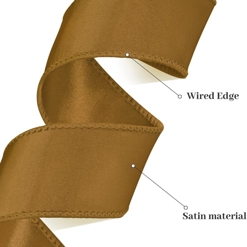 Maclemon 1.5 inch Antique Gold Wired Satin Ribbon Double Face