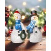 Set of 2 Resin Snowman Figurines with Light-Up Christmas Tree