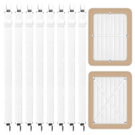 Bed Sheet Tensioners, Pack of 8, (65 cm - 220 cm), Elastic Bed Sheet Tensioners, White Adjustable Fitted Sheet Tensioners, Sheet Tensioners with Metal Clips for Bedding, Bed Sheet, Mattress, Ironing