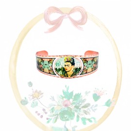 FRONT LINE JEWELRY Handcrafted Frida Bracelet with Flower on Her Hair, Frida Potriat Design -Scalloped Edge Design, Scratch-Resistant, Frida Gifts