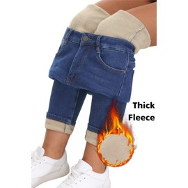 Women's Fleece Lined Jeans Skinny High Waisted Winter Thick Fleece Warm Stretch Fleece Lining Women Jeans Pants,Dark Blue, US16