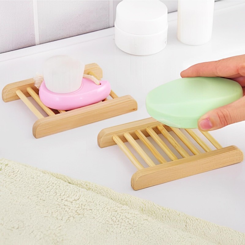 LOPYXBR 60 PCS Bamboo Soap Dish for Shower 3.3x3.5x0.7 Inch