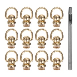 sourcing map 12pcs Metal Studs Rivets 8mm D-Ring Button Rivets with Leather Hole Punch for Leather Craft, Gold Tone
