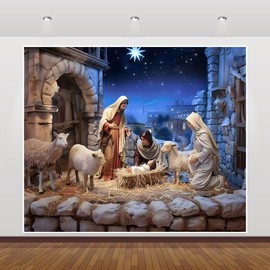 Christmas Nativity Backdrops for Photoshoot Birth of Jesus Photography Backdrop Christian Night Manger Scene Photo Backdrop Religious Xmas Party Background Decorations Photo Booth Props 10x8ft Vinyl