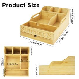 Kitchen Utensil Holder, Lagre Wooden Cooking Utensil Holder, Farmhouse Spatula Organizer, Countertop Utensil Crock for Forks Spoons Knives Kitchen Cooking Tools Storage with 11 Compartments(Log Color)