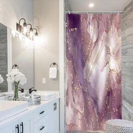 Xiaoterna Marble Shower Curtain Purple Gold Splatter Textile Bathroom Curtain Mixed Purple White Gold Splatter Colourful Marble Shower Curtain Machine Washable Waterproof Fabric 90x180cm