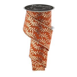 Brilliance Foil Leaf Wired Ribbon for Bows, Wreaths, Garlands, Gift Wrap, Crafts and Decorations (Autumn Orange, Gold, 2.5" Wide x 10 Yards)