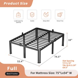 VIPSHOW 18 Inch Full Heavy Duty 3500 lbs Bed Frame with Round-Corner Legs & Anti-Squeak Design – Quick Assembly Metal Platform, No Box Spring Needed