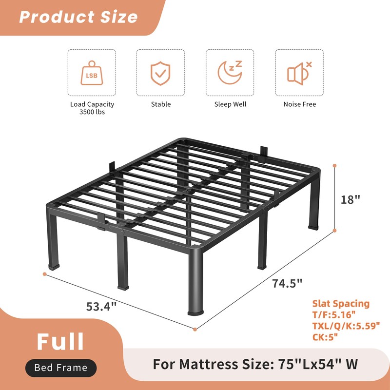 VIPSHOW 18 Inch Full Heavy Duty 3500 lbs Bed Frame
