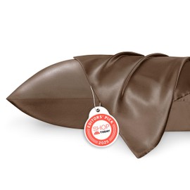Bedsure Satin Pillowcase 2 Pack Similar to Silk Pillow Cases Standard Size, Pillow Case for Sleeping Women with Envelope Closure, Gifts for Women Men, Brown, 20x26 Inches, 2pcs