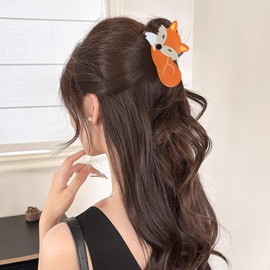 1 Pack Cartoon Fox Claw Clips, Acrylic Big Fox Hair Clips Non Slip Strong Hold Hair Jaw Barrettes Cute Orange Fox Hair Claw Funny Animal Hair Accessories for Women Girls Daily Wear