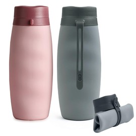 RINGSUN 2-Pack Collapsible Water Bottle, 600ml Rollable Drink Bottles, Waterbottle Portable for Sports Gym Travel Hiking