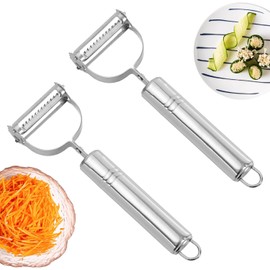 Pack of 2 Peeler 2-in-1 Potato Peeler and Julienne Cutter, Universal Peeler Stainless Steel for Potatoes, Carrots and All Types of Vegetables and Fruits, Vegetable Peeler, Julienne Peeler