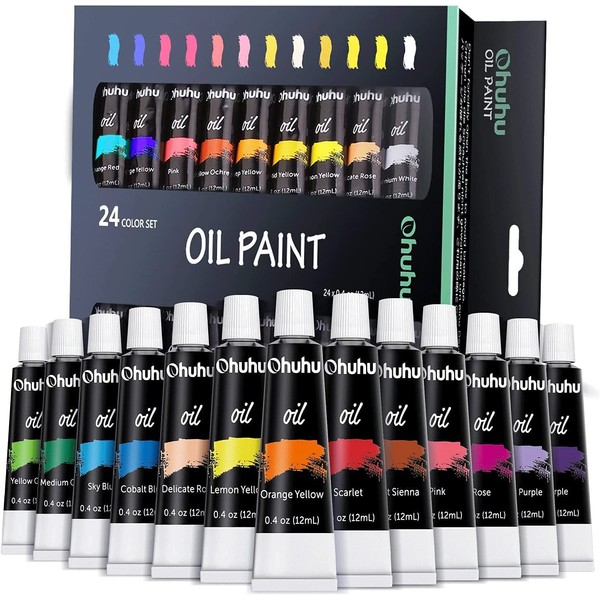 Ohuhu Oil Paint Set, 24 Oil-Based Colors, Artists Paints Oil Painting Set, 12ml x 24 Tubes Great Mother's Day Back to School Gifts Ideal